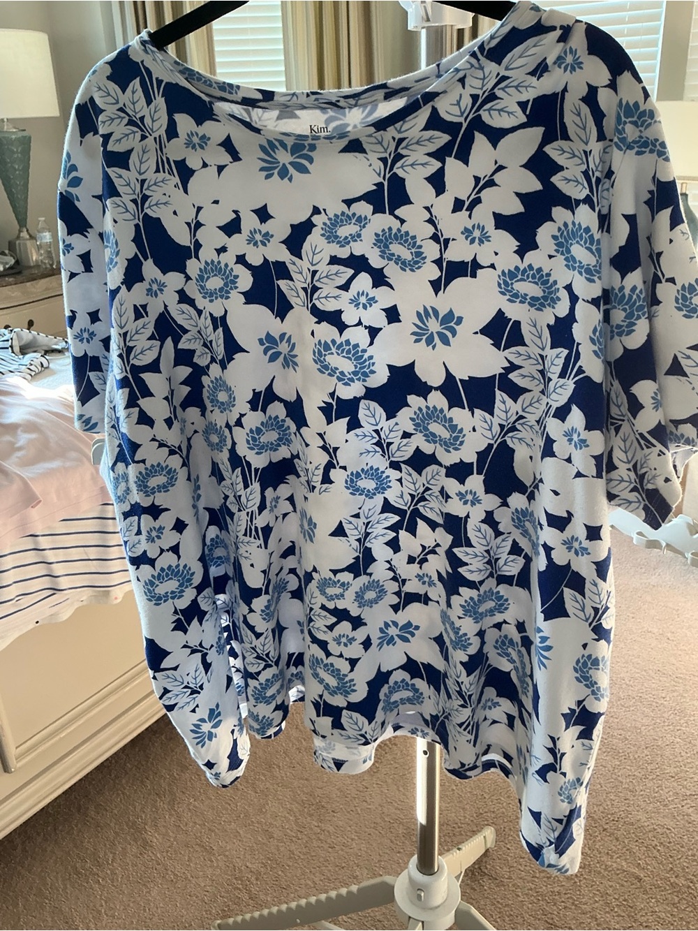 Kim Rogers Blue and White Floral Jersey Top